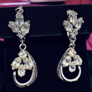 Vintage Ann Lee Sterling Silver‎ Filigree Rhinestones Screwback Dangle Earrings